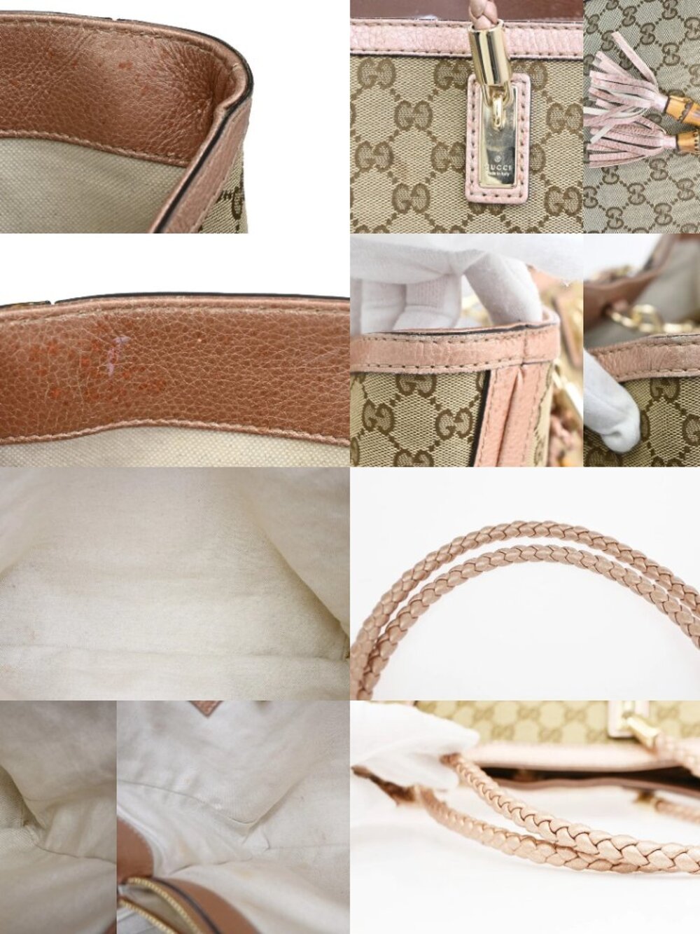 GUCCI Bamboo GG Tassel Shoulder Bag Canvas Leather BN Pink Italy GHW 85TA673 - Picture 15 of 15